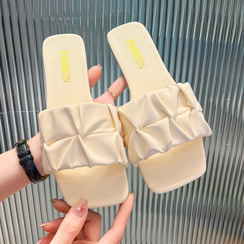 Summer Women Slippers Sandals Simple Casual Beach Square Head Open Toe Flat Heel Shoes Outdoor Comfortable Slides Women 35