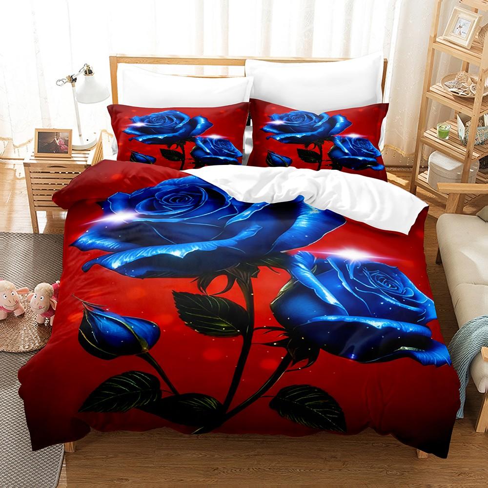 3Pcs Valentine'S Day Romantic Rose Love Pattern Duvets Cover Set,Valentines Day  Pattern And 1/2Pcs Pillowcase Girls Roomdecor