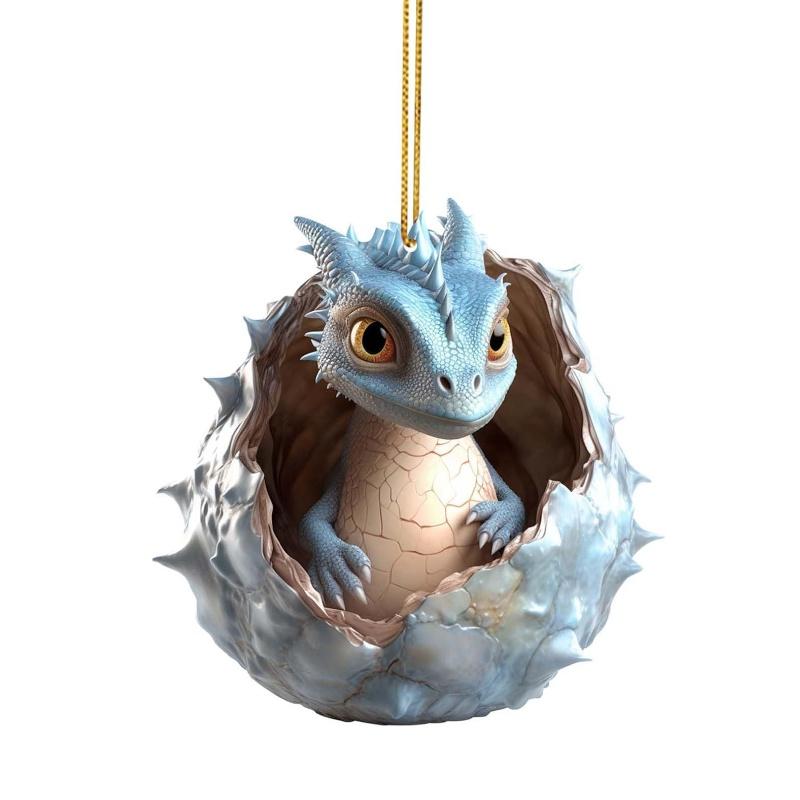 

Eggs Christmas Dragon Flat Acrylic Car Hanging Pendant Bag Ornament Decor Tree Style A