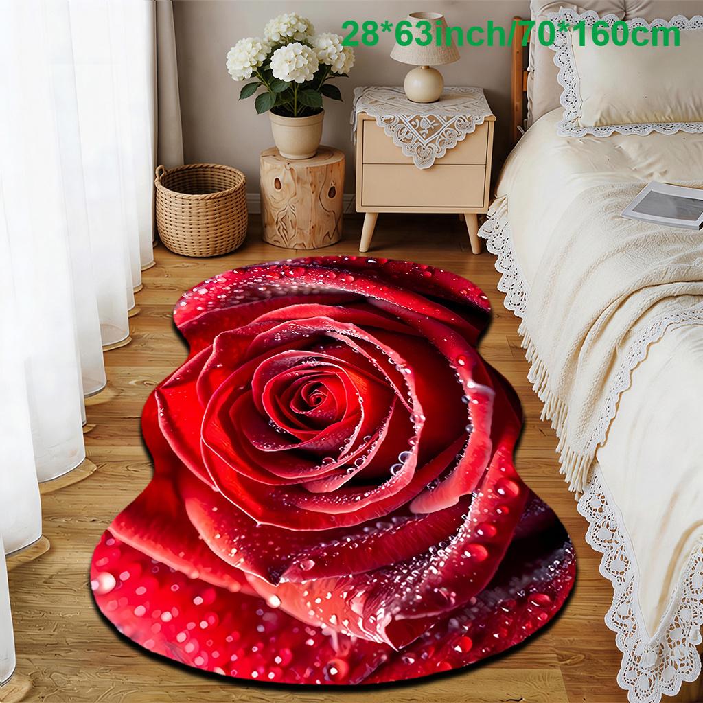 1pc Luxury Red Rose Carpet, Durable Non-Slip Washable Indoor Rug For All Seasons, Halloween Thanksgiving Christmas Decor