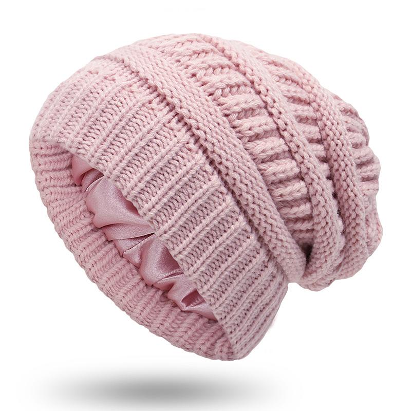 

Жіноча атласна підкладка тепла шапка Cap Skullies в язана шапка Stretch зимова зачіска захист