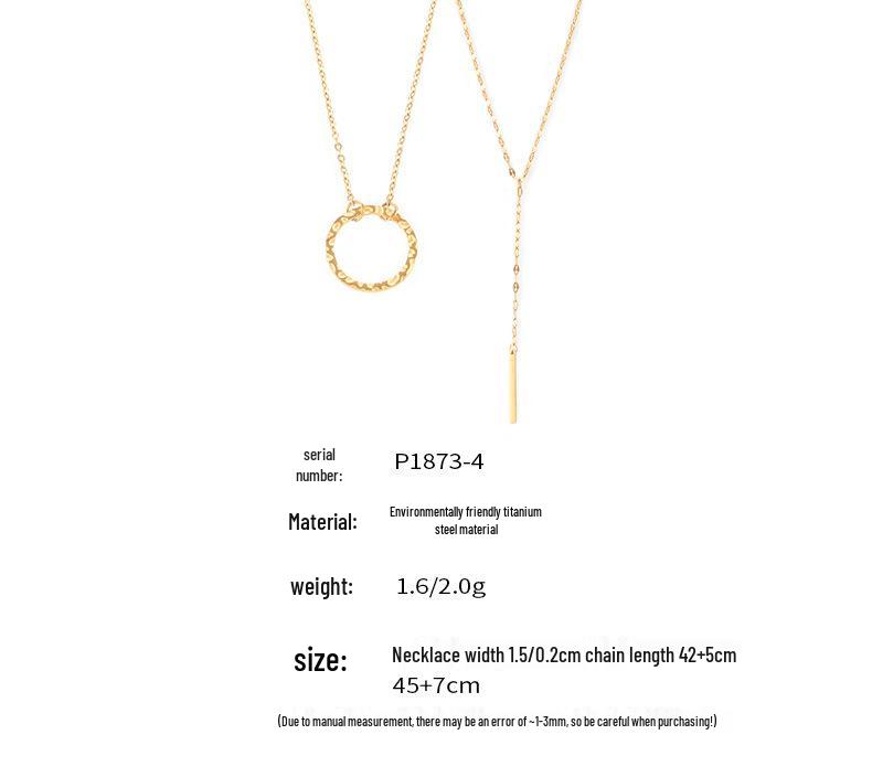Korean Geometric Circle Pendant Y-Tassel Choker, Layerable Cool Style, Gold-Plated Titanium Steel Necklace