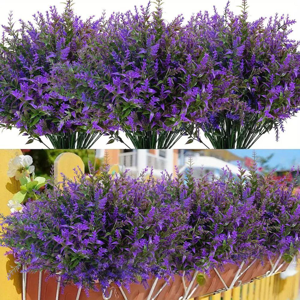 5PCS UV Resistant Faux Lavender 7 Heads Lavender Bouquet Artificial Lavender  Outdoor Garden