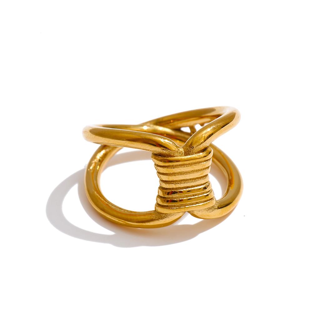 

Yhpup Size 678 New Stainless Steel Knot Golden Ring Rust Proof Metal 18K PVD Plated Distinctive Finger Jewelry for Women 6