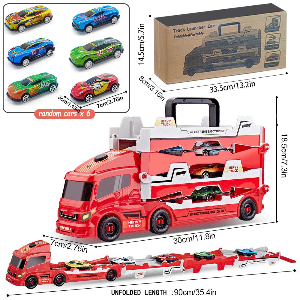 New Launching Car Tow Truck Kids Toy, 6 Small Car Set, 35.4 inch Super Long Size, Develops Organizing and Hands-On Skills, Gift.
