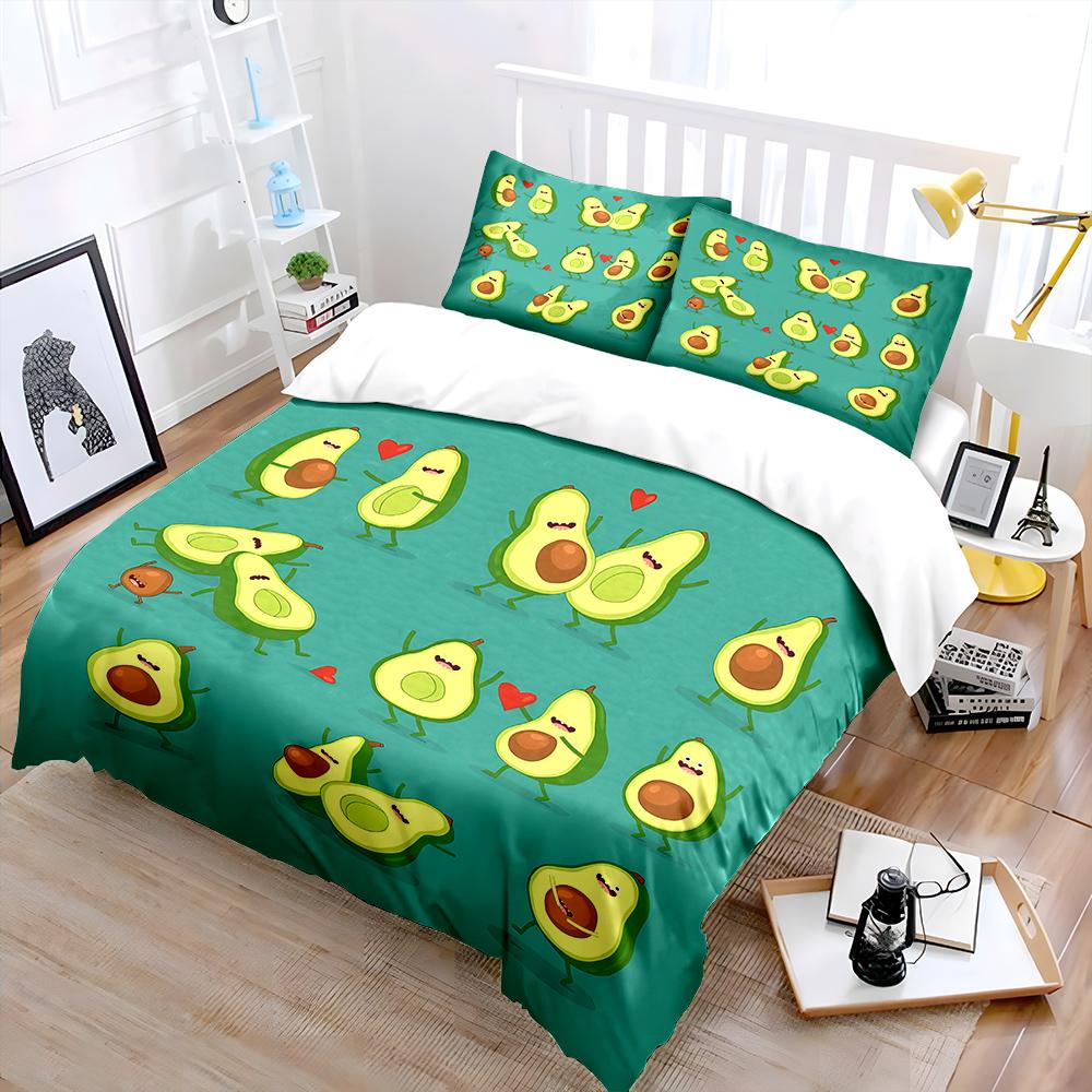 Animated Avocados Having Fun Pattern Duvet Cover Set Digital Print Colorful Polyester Bedding With Zipper Closur For Kids Gift