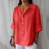 Women's Fashion Casual V-Neck Buttoned Seven Sleeve Cotton Linen Top