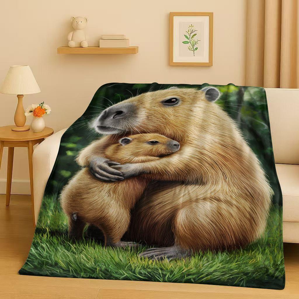 Kawaii Capybara Cartoon Flannel Blanket,Ultra Soft Warm Plush Throw for Home Bedroom Bed Sofa Cover Office Travel Camping Gift
