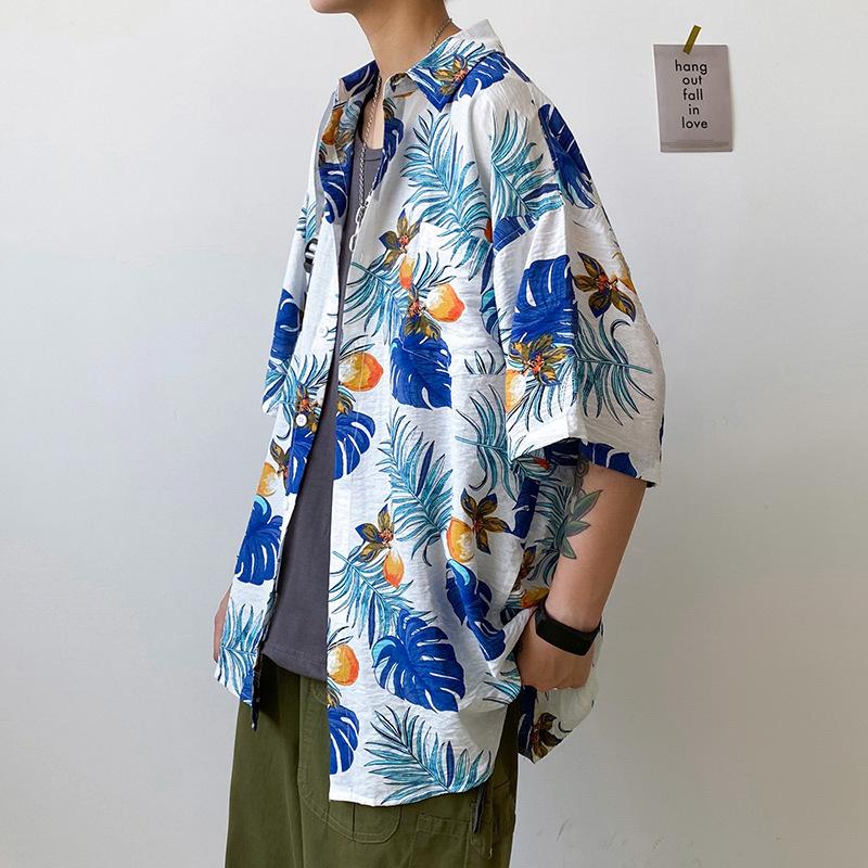 Seaside Shirts Men Short-sleeved Casual Shirts Beach Vacation Fashion  Loose Floral Casual Tops