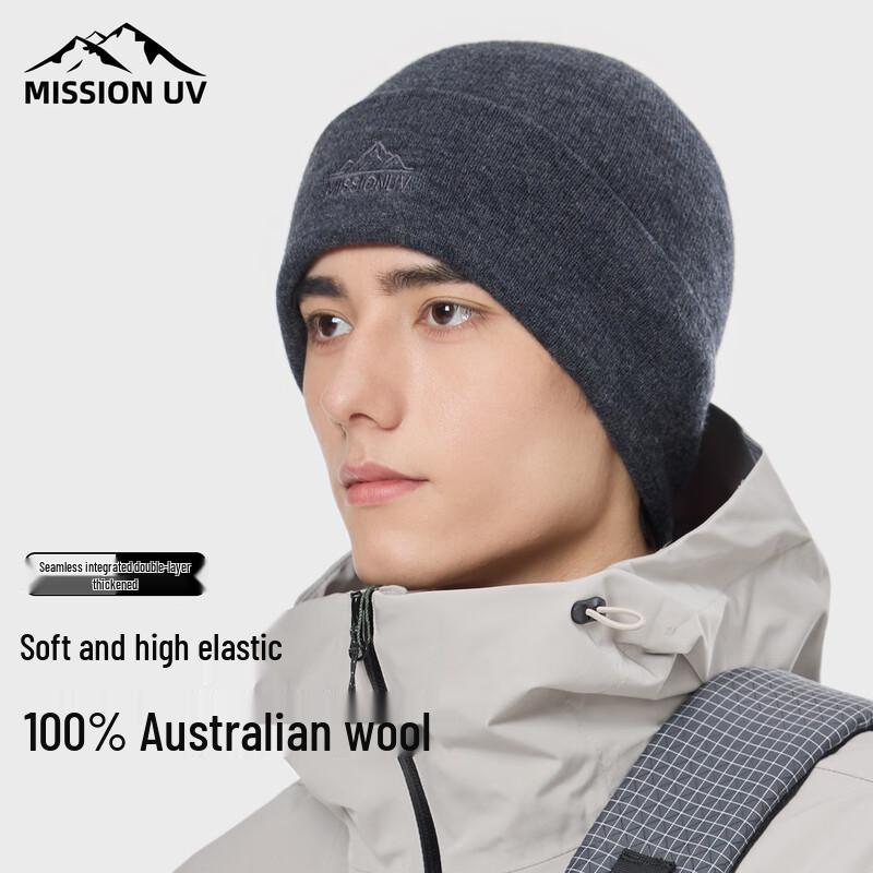 MISSION UV Men s Pure Wool Warm Beanie Hat 56-60CM