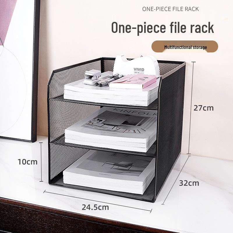 Metal Mesh File Storage Rack - A4 Document Organizer & Tray