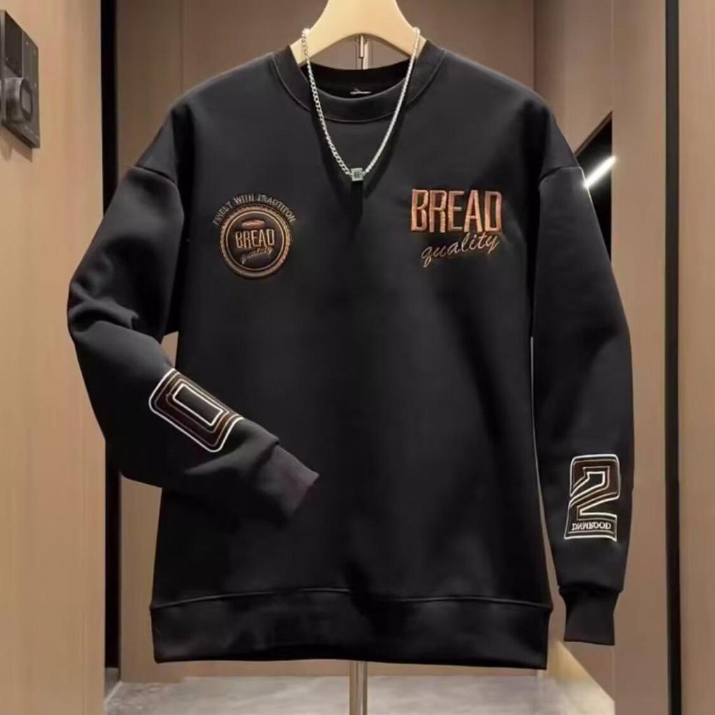 Men's Autumn 2025 Embroidered Casual Hoodie - Versatile Fashion Pullover Round Neck Top