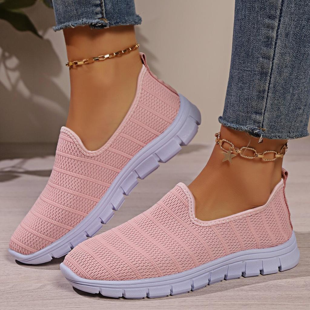 Summer Sneakers Slip on Flat Shoes Women's Fashion Casual Loafers Walking Shoe Outdoor Mesh Breathable Soft Soled Vulcanize Shoe