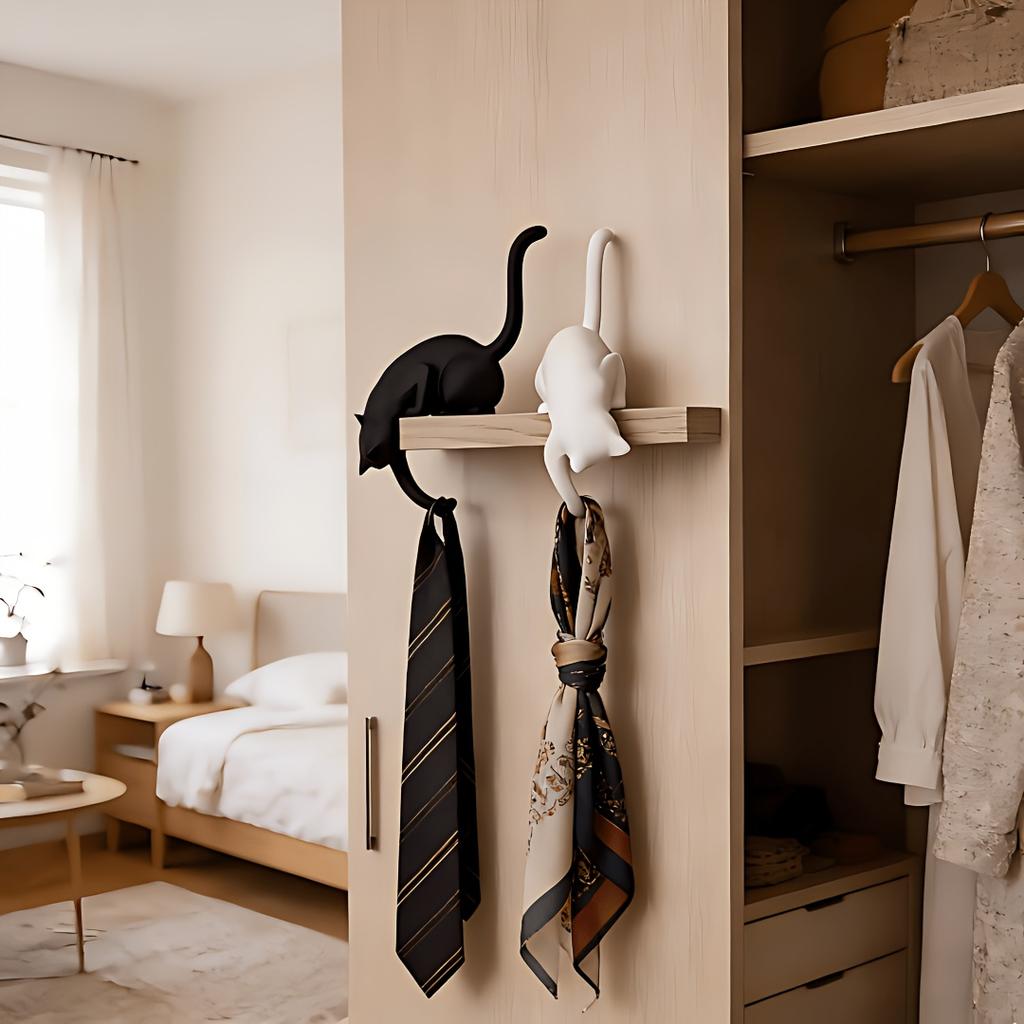 A Cat-Shaped Wall Hook Featuring a Cat Hanging Upside Down with One Paw Extended This Cat Can Hold Keys Pendants And Other Small Items