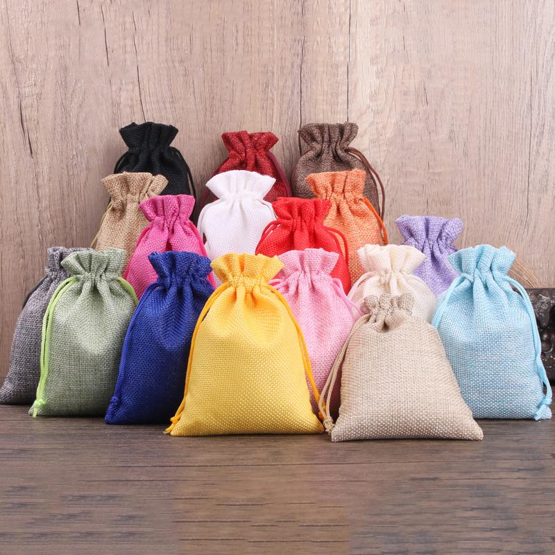10 Pièces 10X14Cm Sac Cadeau Jute Fait Main Sac Naturel Coton Lin Sac d'Emballage Cadeau Sac de Rangement Bijoux