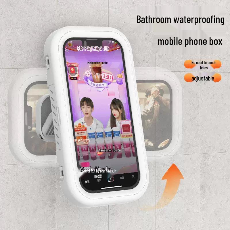 Wasserdichter, beschlagfreier Wand-Handyhalter, drehbare Box für Badezimmer und Küche zum Streamen.