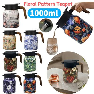 1000ml Floral Tea Kettle Stainless Steel Tea Pots Nsulated Tea Pots Tea Infuser Kettle Water Bottle For Hot Drinks For Kitchen