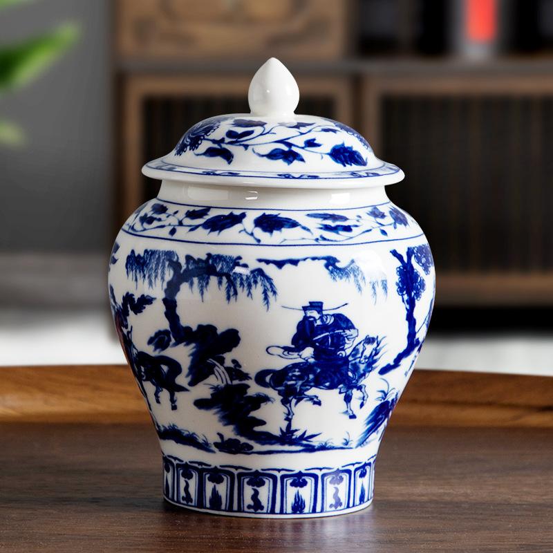 And Porcelain Blue White Household Moistureproof Sealed Jar Chinese Ceramic Tea Jar Moistureproof Retro Chinese Storage Jar