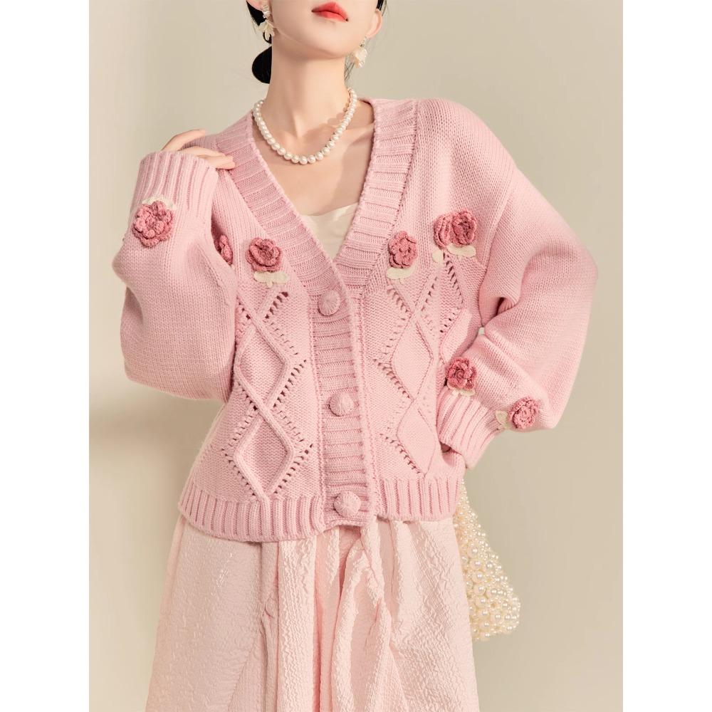 

Winter Autumn Women Solid Buttons Sweaters Jacket Knitting Style Loose Pink Cardigan Sweater One Size