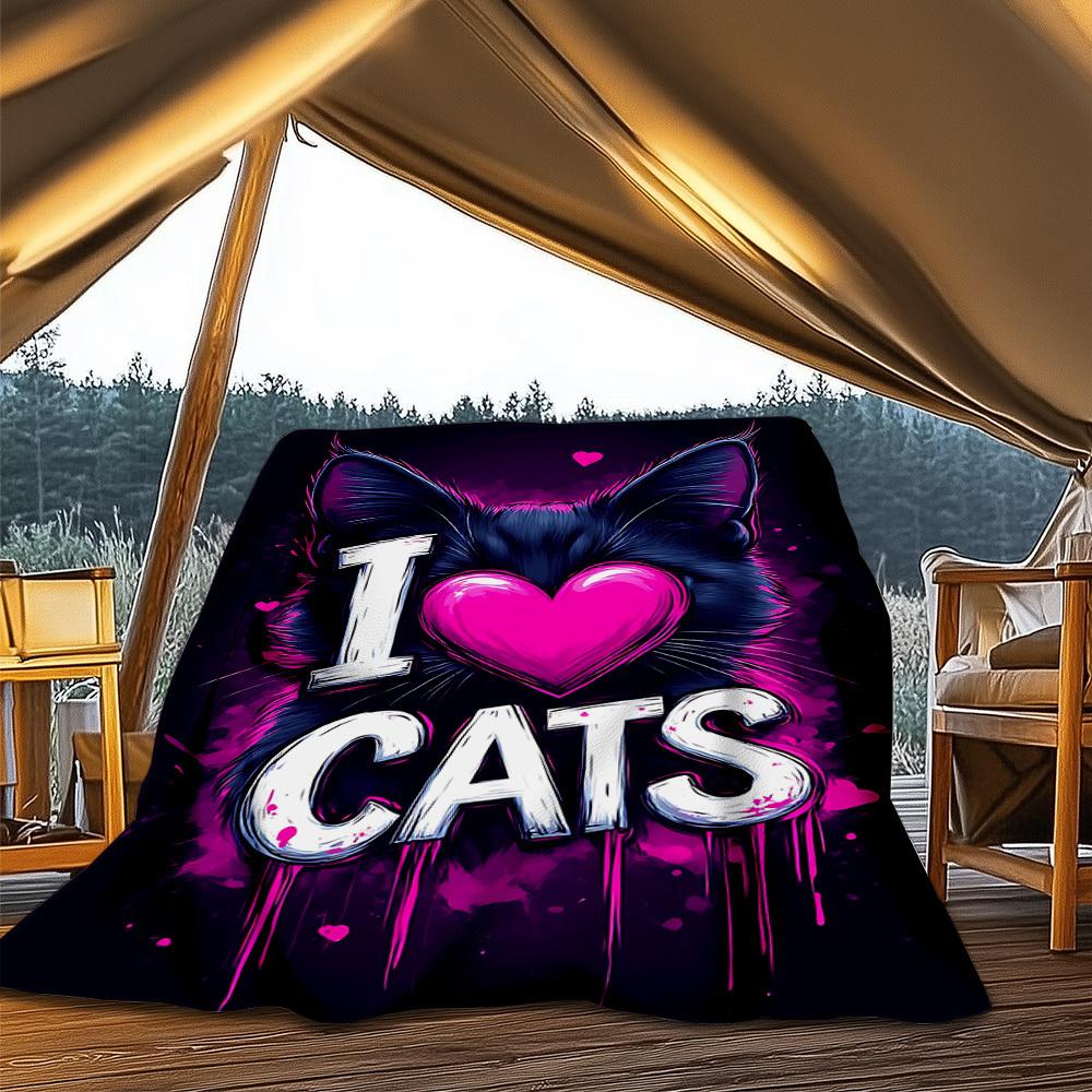1pc I Love Cats Print Outdoor Blanket, Lightweight Polyester,