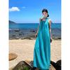 Thailand Beach Maxi Dress: Ankle-Length Pleated Spaghetti Strap for Tall, Loose Fit Summer Vacation Style