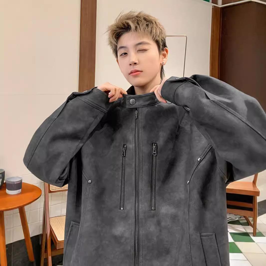 

Мужская мотоциклетная куртка Новая осенняя свободная ретро выстиранная куртка-пилот из искусственной кожи XXXL