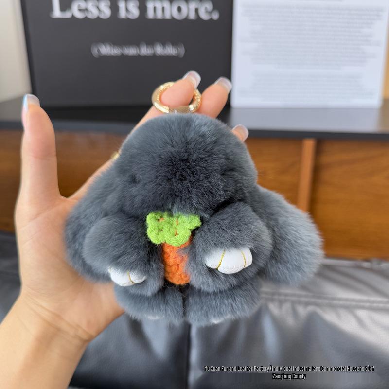 Rex Rabbit Fur Plush Toy Bag Keyring - Cute Handmade Rabbit Pendant