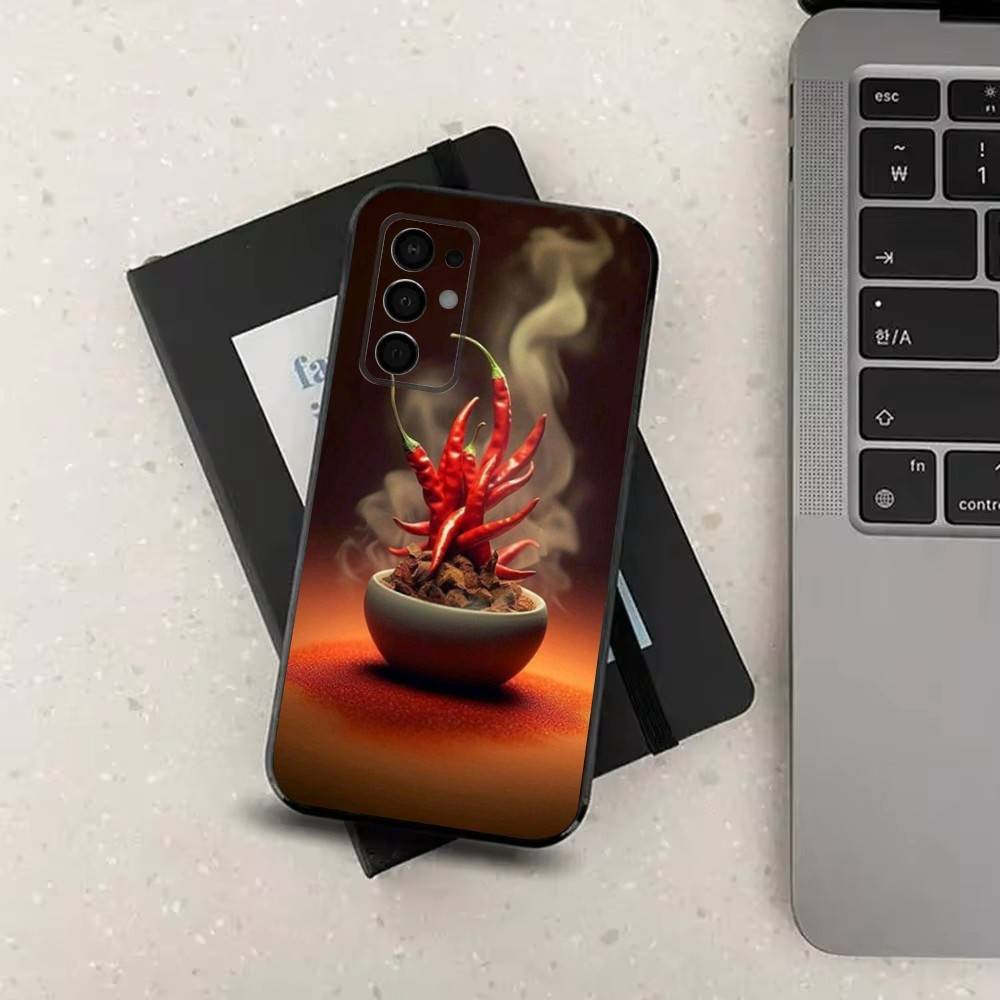 Pattern Red Chilli Pepper  Phone For Samsung Galaxy A53,31,52,72,41,22,73,32,71,Note,J7,8,9,5G Soft Black Silicone Case