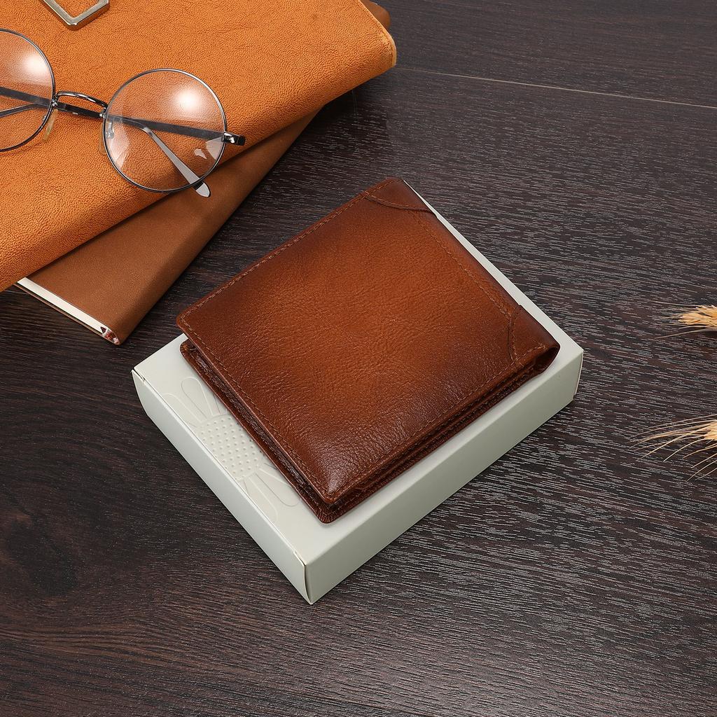 Rfid Bussiness Leather Bifold Wallet for Men Multi Function Tri Fold Card Holder Small Male Money Clip
