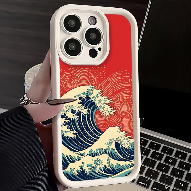 Phone Case for iPhone 17 Air 16E 15 16 Pro Max Japanese Wave Kanagawa Surfing Cover 14 Plus 13 12 Mini Soft Shell Silicone Funda