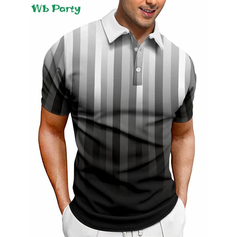 Vertical Striped Print Men's Shirts Men's Clothing Lapel Polo Shirt for Men Mens Clothing Mens Polo Shirts Simple Striped Tops