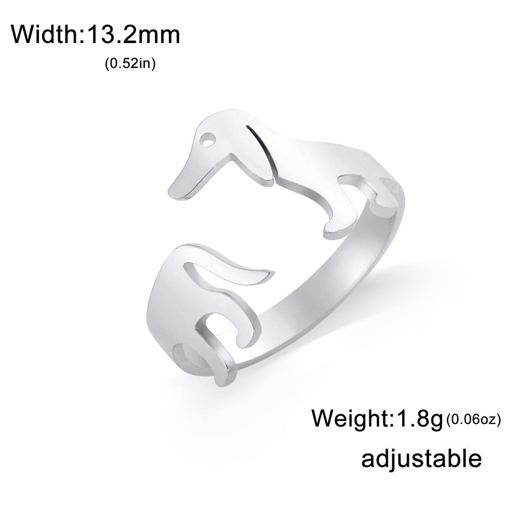 Teamer Cute Sausage Dog Adjustable Stainless Steel Ring Gold Color Lovely Animal Open Finger Ring for Women Couple Jewelry Gifts