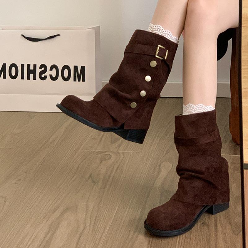Nowy zimowy wzór klamry do paska Damskie nowoczesne buty typu rurka Modne wsuwane buty na grubej podeszwie Damskie botki do kostki na przyjęcia bankietowe