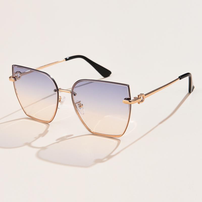 

Retro Cat Eye Sunglasses Women Brand Designer Fashion Rimless Gradient Sun Glasses Shades Cutting Lens Ladies Frameless Eyeglass show as picture