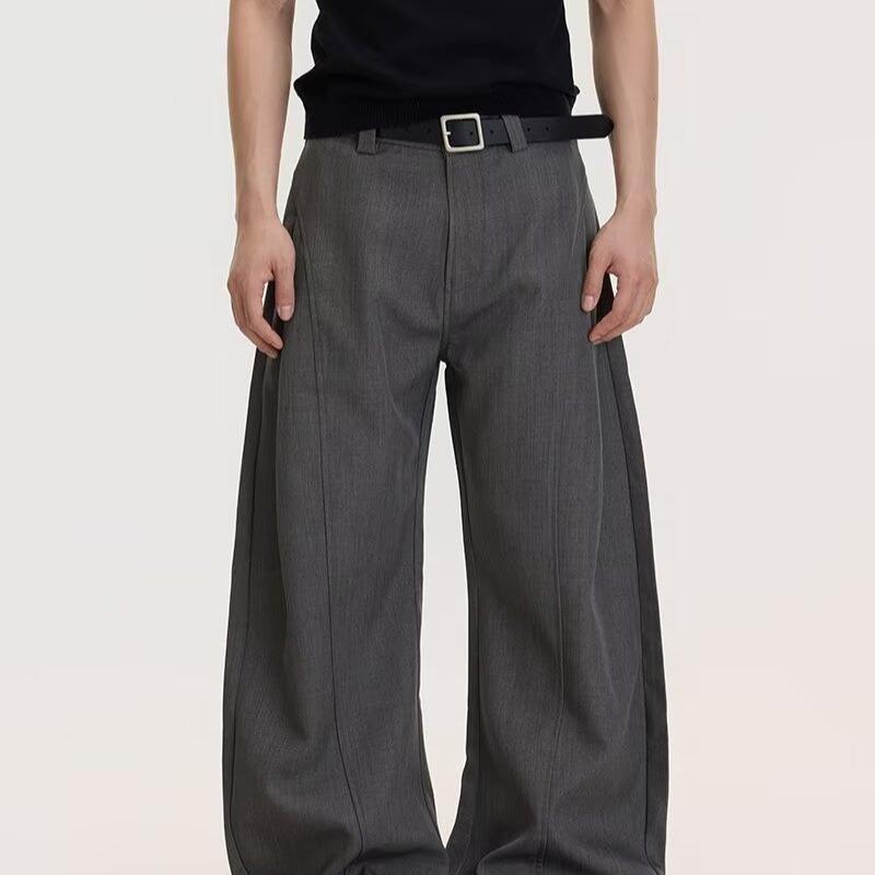 American Retro Scimitar Trousers Men's and Women's Pleated Three-dimensional Tailoring Loose Wide-leg Silhouette Vertical Casual Straight Trousers