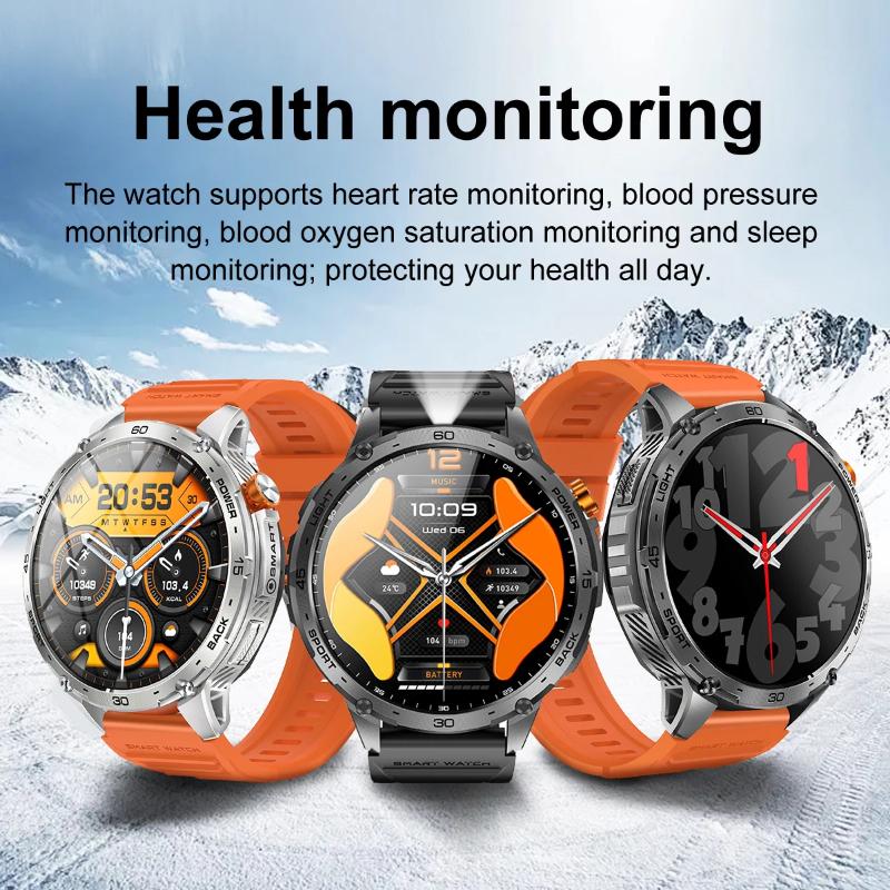 2025 New Military Smart Watch Men 730mAh Large Battery Flashlight AMOLED HD Display 3ATM Waterproof Outdoor Sports Smartwatch