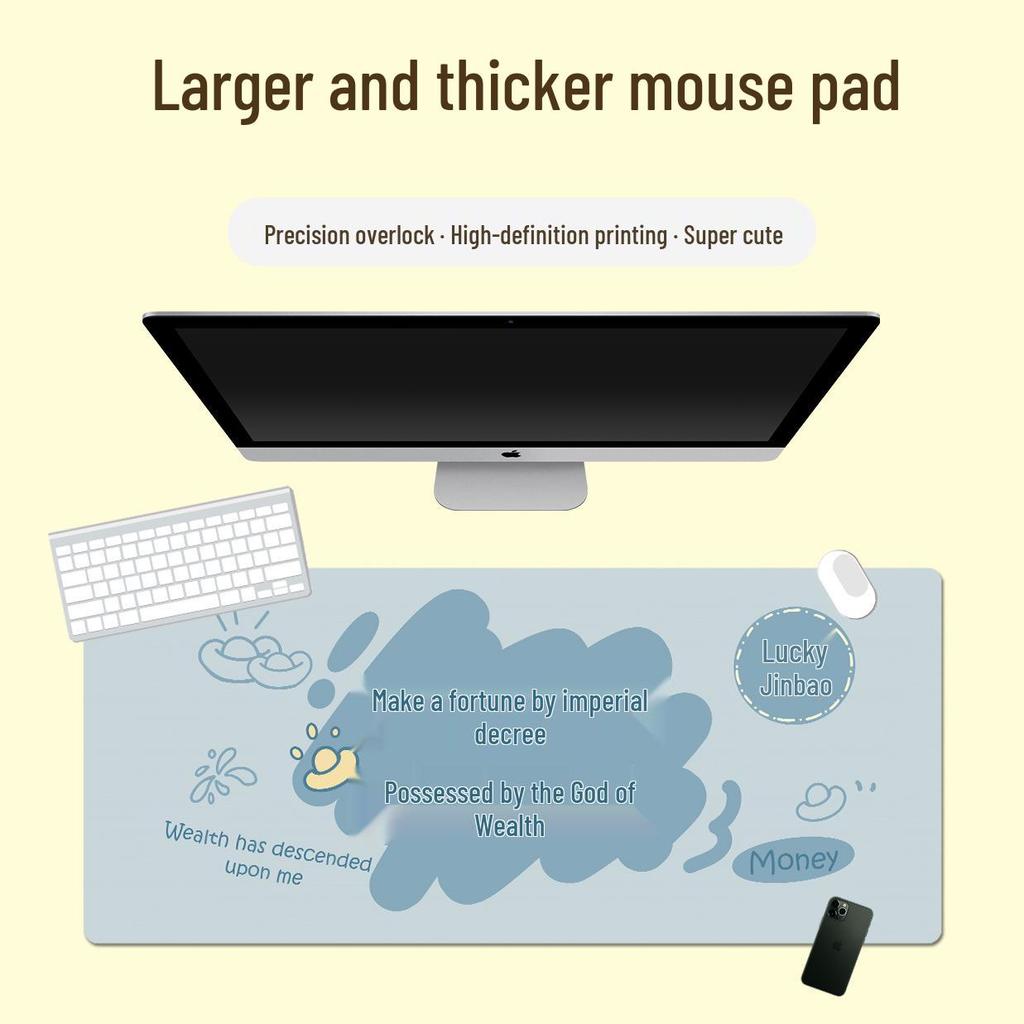Extra Large Doodle Text Mouse Pad with Lock Edge - Thick, Durable Keyboard Desk Mat