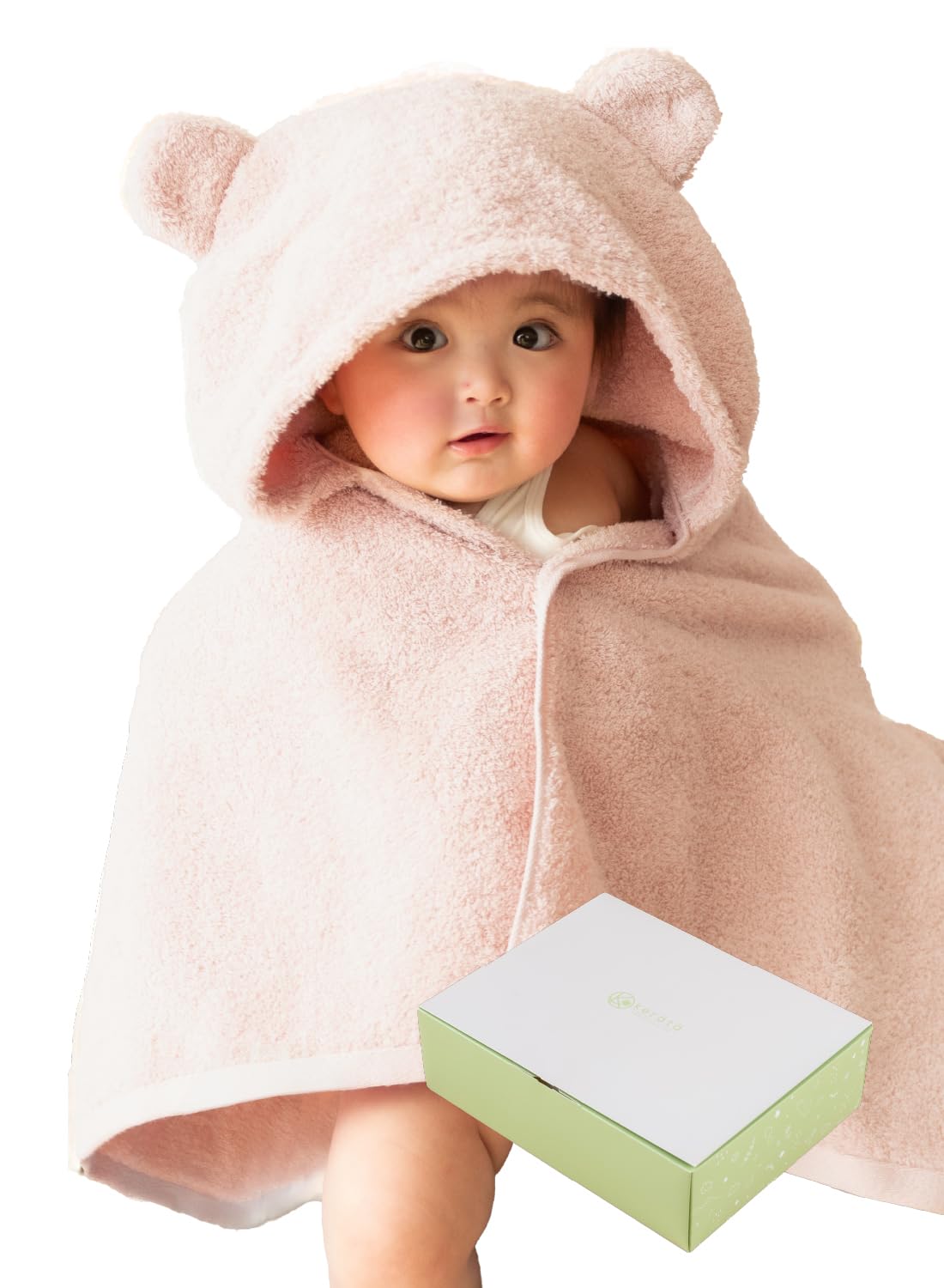 

mabari Towel Bath Poncho for Babies and Kids, Hooded with Ears, 100% Cotton, Gift Box with Message Card, Made in Japan (Bear and Strawberry Design)
