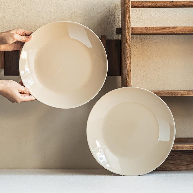 Simple And Practical Ceramic Large Plate Tableware Solid Color Round Household Dish Plate High-End Japanese Restaurant Steak Pasta Plate