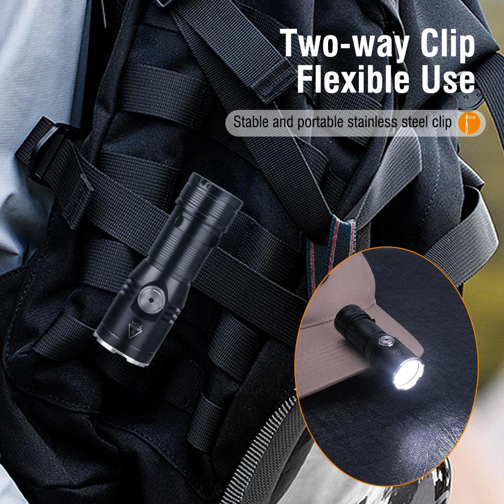 BORUiT LED Flashlight Built-in Battery USB-C Rechargeable Lamp Waterproof Work Fishing Torch Camping Hunting Head Lamp Tiki
