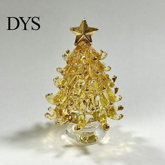 Small Desktop Christmas Tree Glazed Glass Ornament with Star Topper, Colorful for Home Art, Faux Crystal Tabletop Decor Office Art