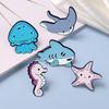 Marine Life Cartoon Brooch Set: Shark, Jellyfish, Seahorse, Starfish