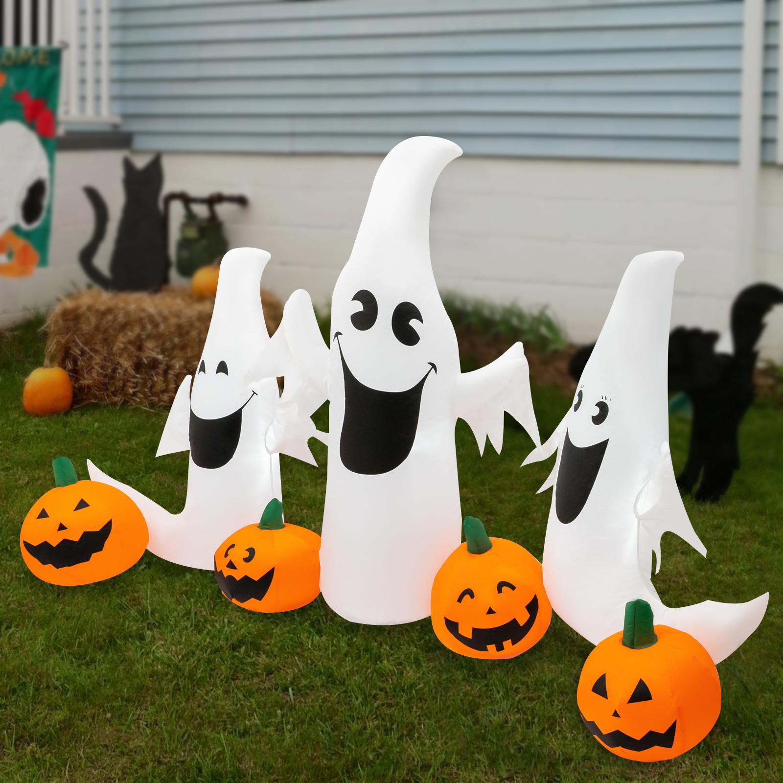 

2.3m Glowing Halloween Inflatable Ghost Pumpkin, Outdoor LED Lighted Jack-o-Lantern Decor, IP44 Waterproof, Yard Haunting Decor
