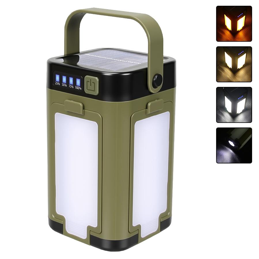Solar rechargeable LED camping light, barbecue light, 4-leaf folding tent light, atmosphere light, outdoor emergency lighting flashlight
