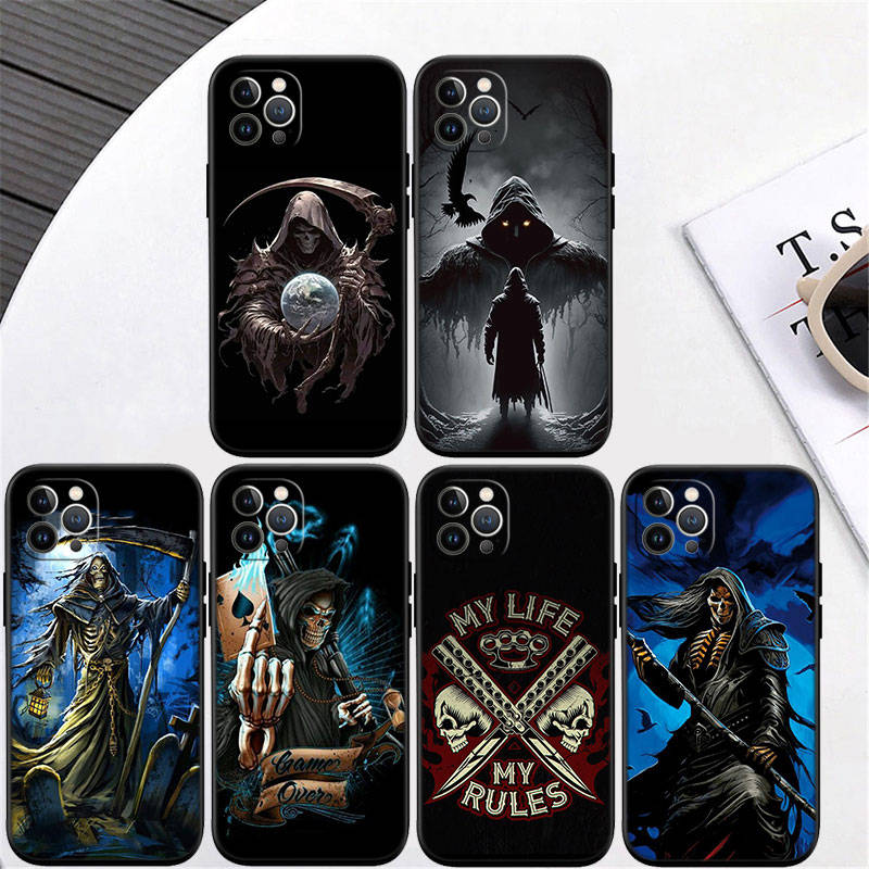 JO60 Grim Reaper Skull Phone Case for Samsung A35 A25 A24 A15 A05S A05 M55 M35 M15 A06 A16 A02 A12 A13 A10 A20 A30 A22 A31 A32 A33 A41 A42 A50