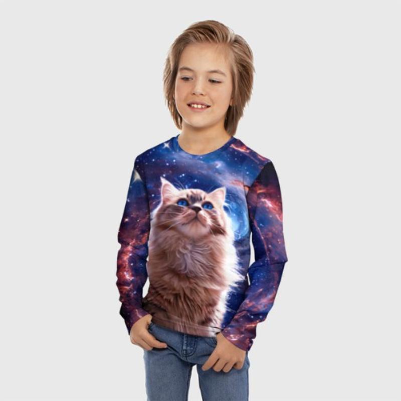 Children's Cartoon Animal Snake Cute Kitten Print T-shirts Boys Cute Long Sleeved Soft Comfortable Top