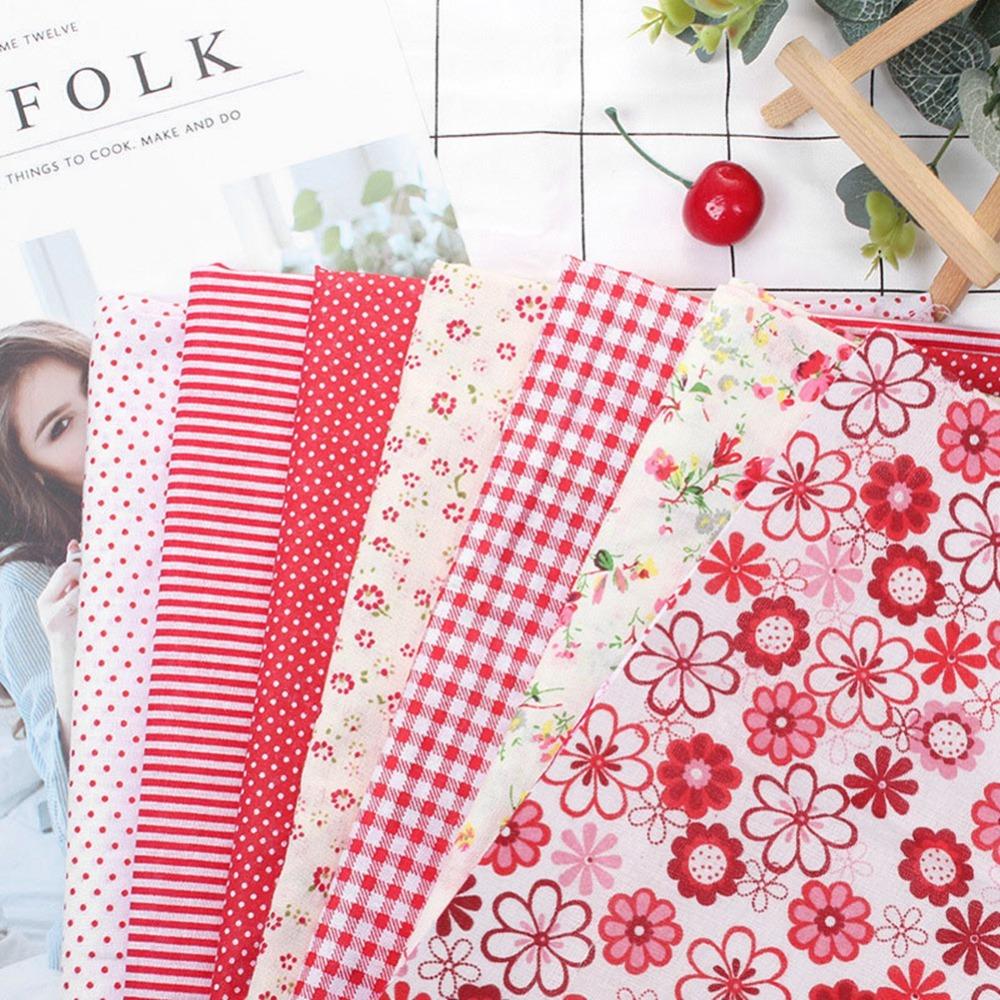 7Pcs Red floral pattern Patchwork Fabric 7 pieces per set Pre-cut Cloth Fabric art production