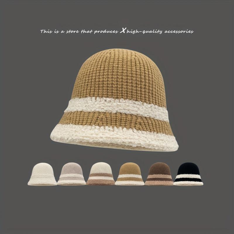 Temperament women Knitted Bucket Hat Breathable Basin Cap Solid Color Hollow Out Woven Fisherman Hat Vacation Soft Fabric Hat, Headwear Accessory