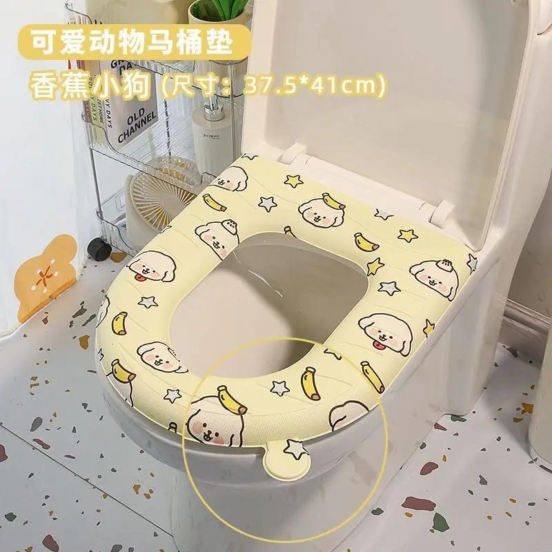 

Чехол на сиденье унитаза с рисунком и ручкой для ванной комнаты, не наносящий вреда коже, мягкий, универсальный, моющийся, на все времена года