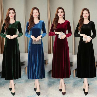 Women Fall Winter Dress Big Swing Solid Color Round Neck Long Sleeve A-line Soft Warm Thick Pullover Lady Prom Party Evening Dress